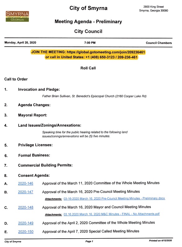 04.20.2020 Preliminary M&C Agenda PG 1