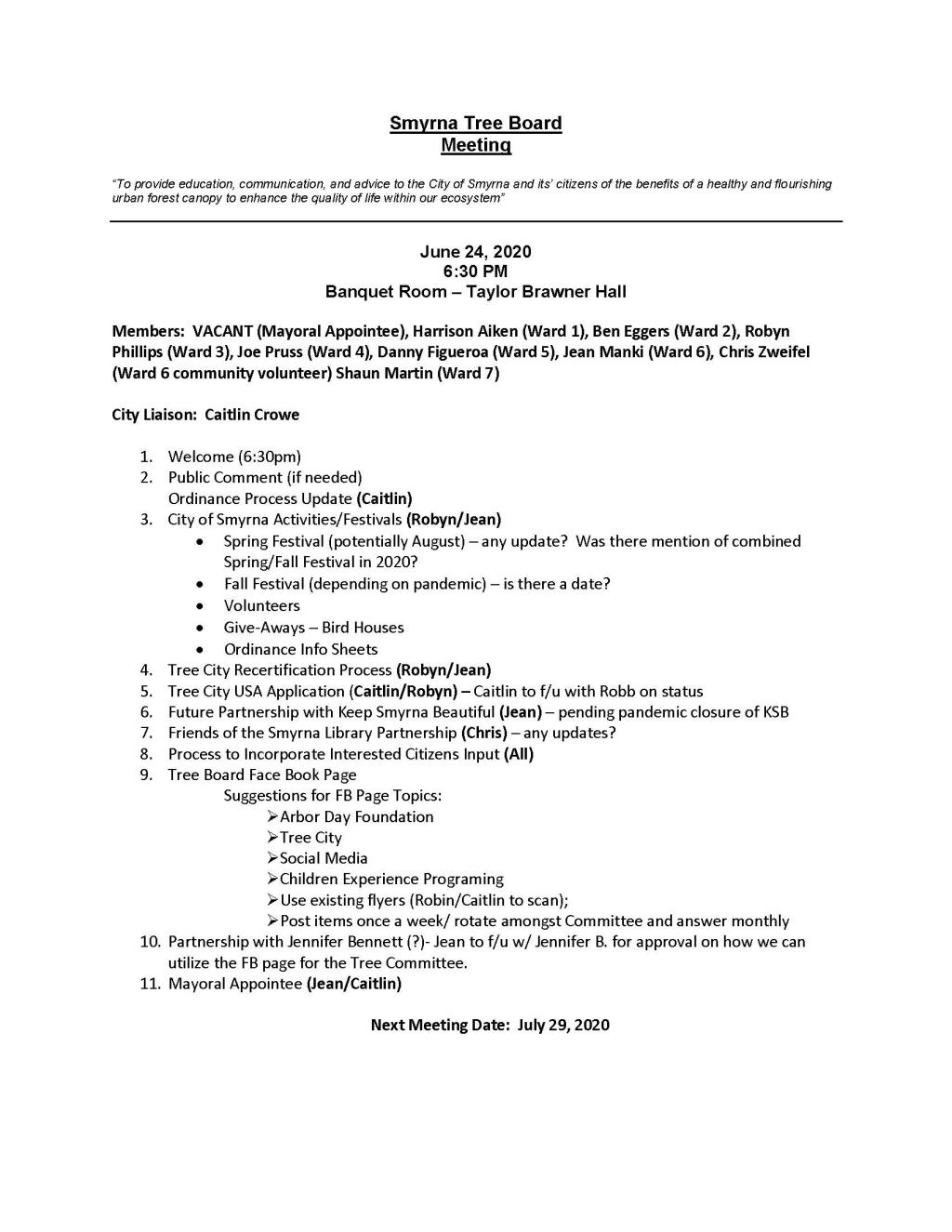 Tree Board Meeting Notice 06-24-2020