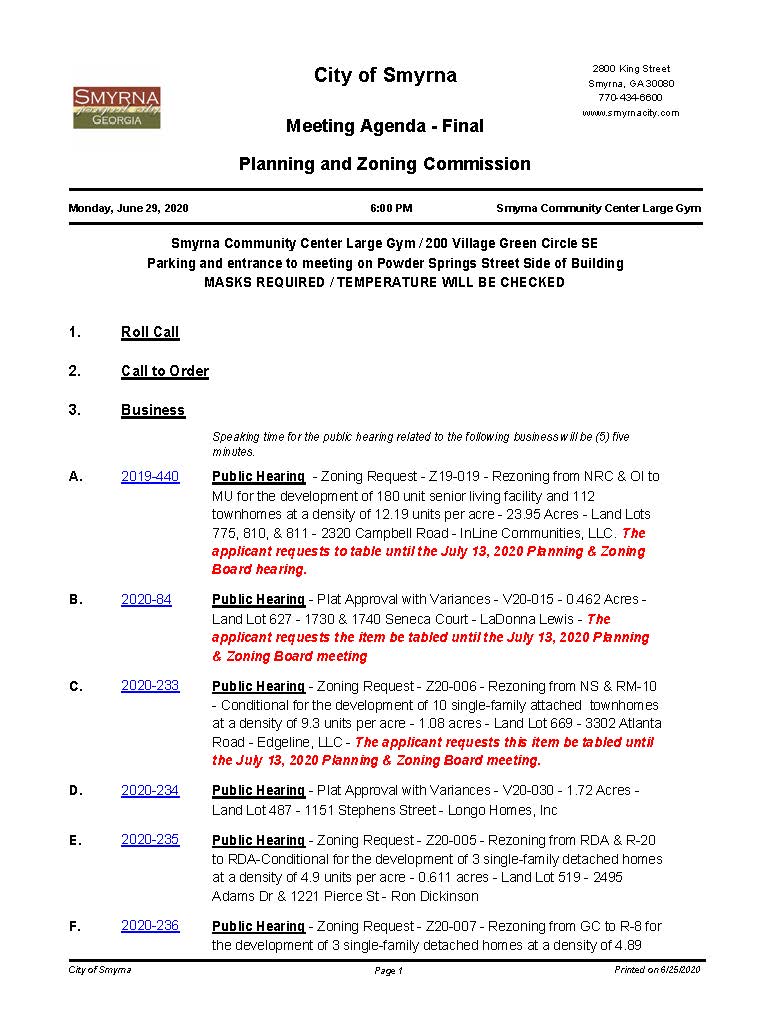 06-29-2020 June 29, 2020 Special Called P&Z Meeting Agenda-No Attachments_Page_1