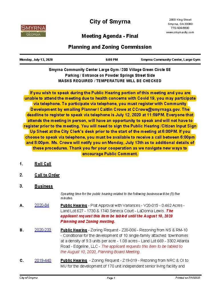 07-13-2020 July 13, 2020 P&Z Meeting Agenda-NO ATTACHMENTS with speaker guidelines_Page_1