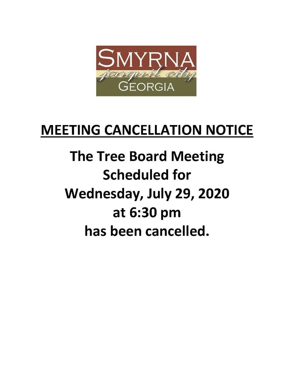 07-29-2020 July 29, 2020 Tree Board CANCELLATION