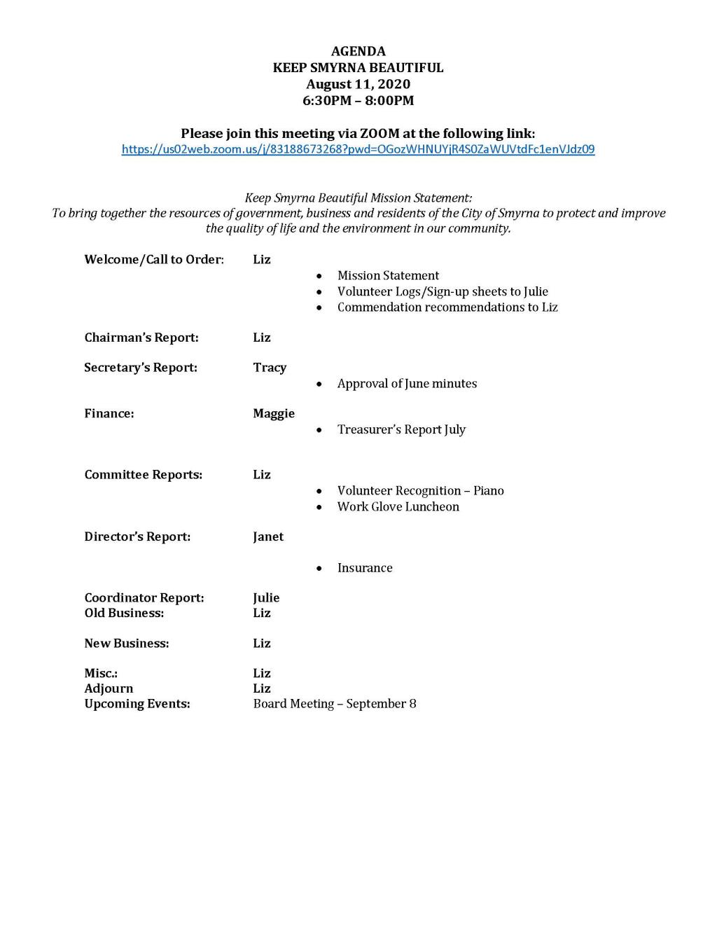 08-11-2020 KSB Board Meeting Agenda - Zoom Meeting