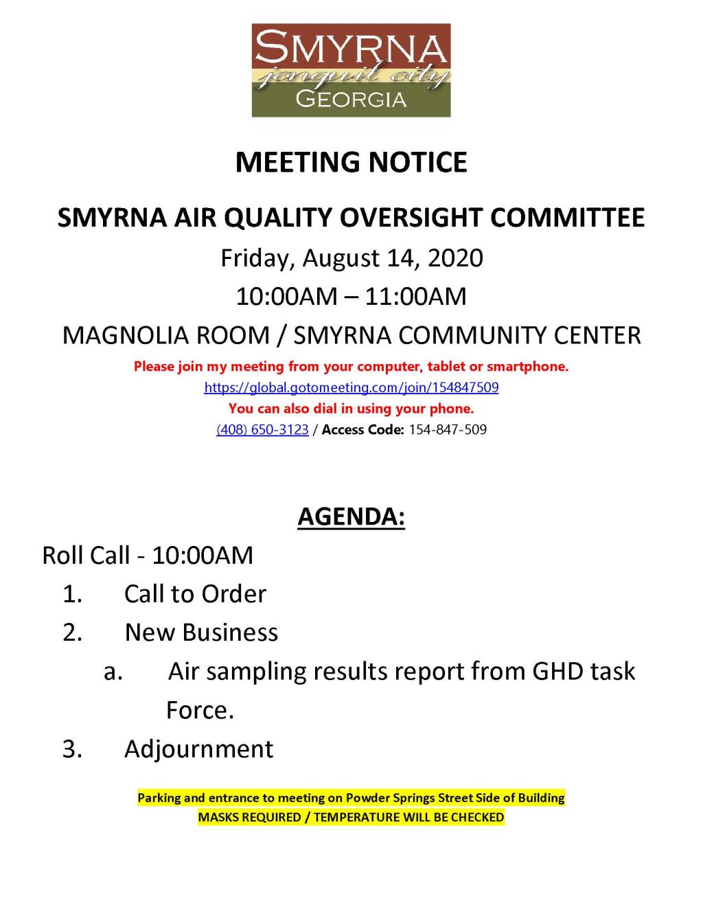 08-14-2020 Air Quality Oversight Committee Meeting Notice and Agenda2