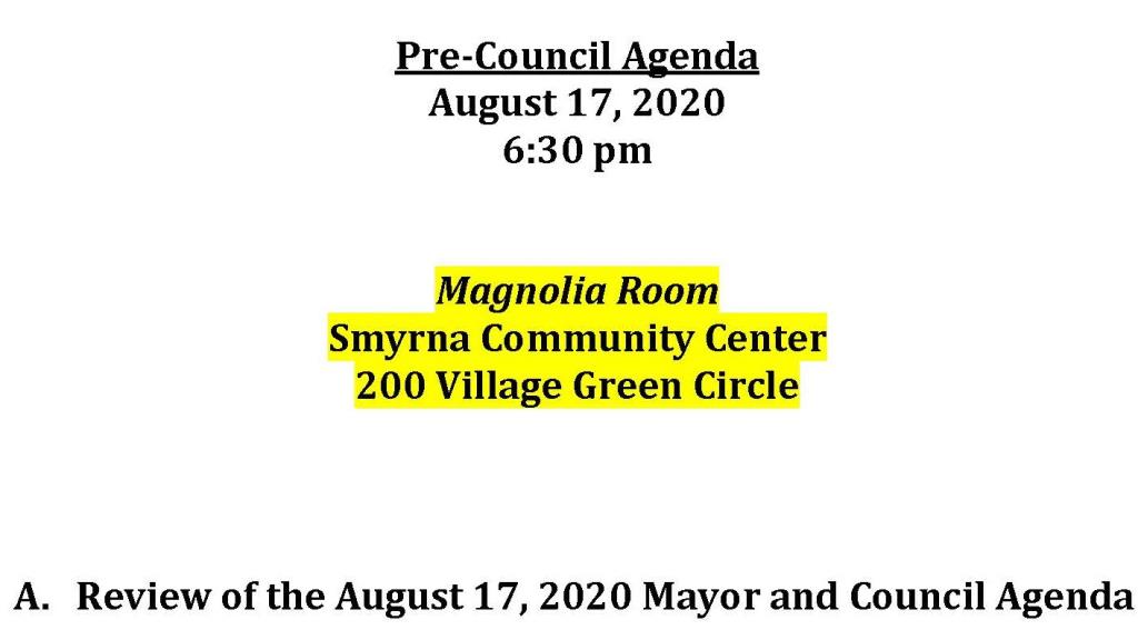 08-17-2020 August 17, 2020 Pre-Council Agenda Short