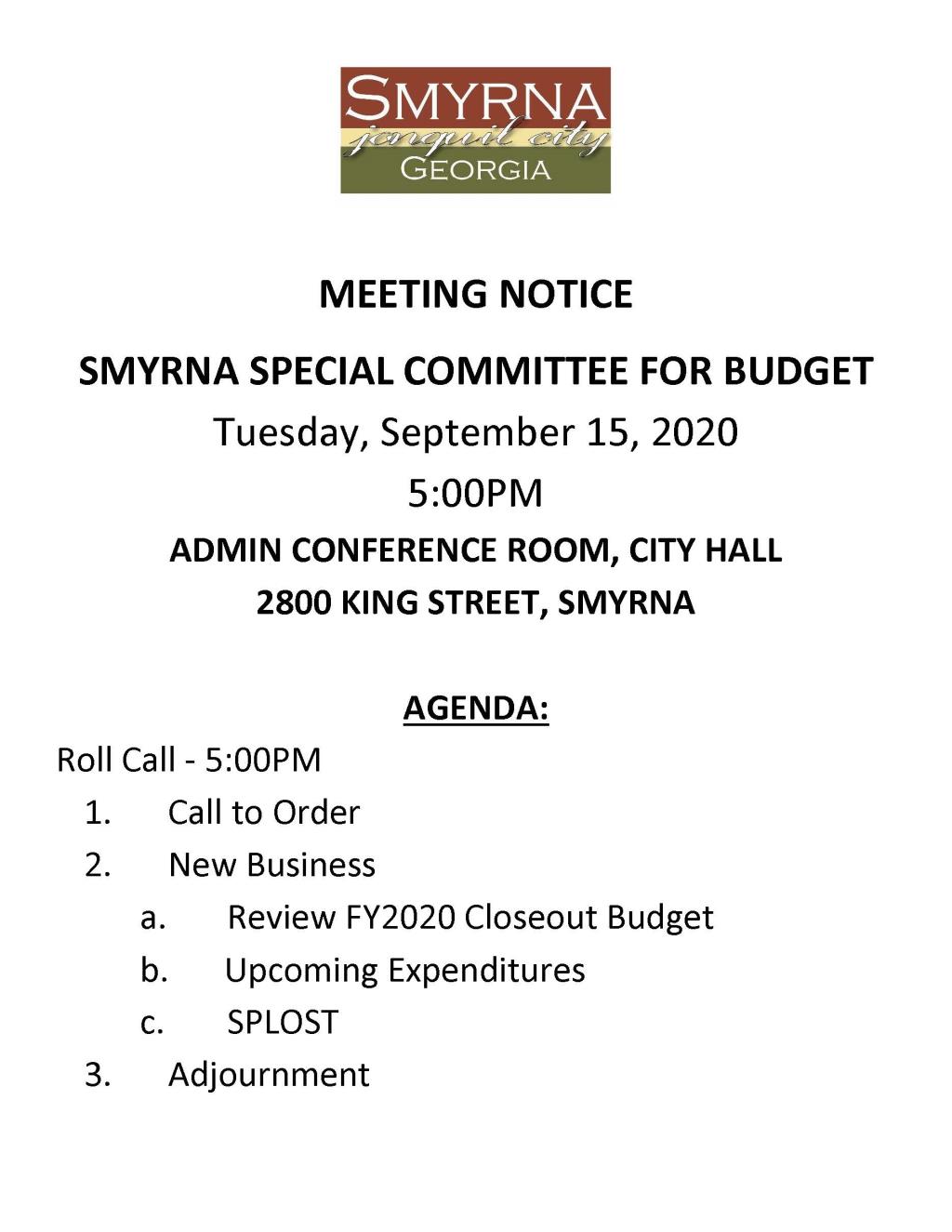 09-15-2020 September 15, 2020 Special Committee on Budget