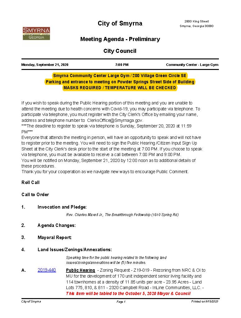 09-21-2020 September 21, 2020 Mayor and Council Agenda - Preliminary - NO Attachments_Page_1