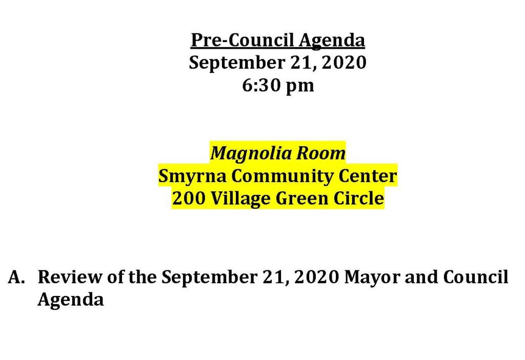 09-21-2020 September 21, 2020 Pre-Council Agenda