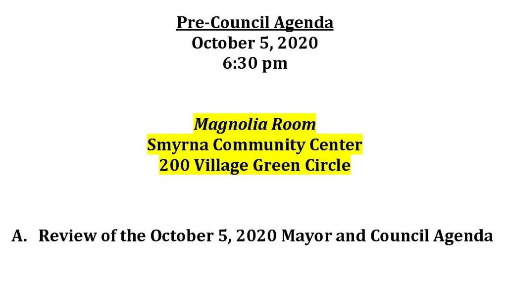 10-05-2020 October 5, 2020 Pre-Council Agenda