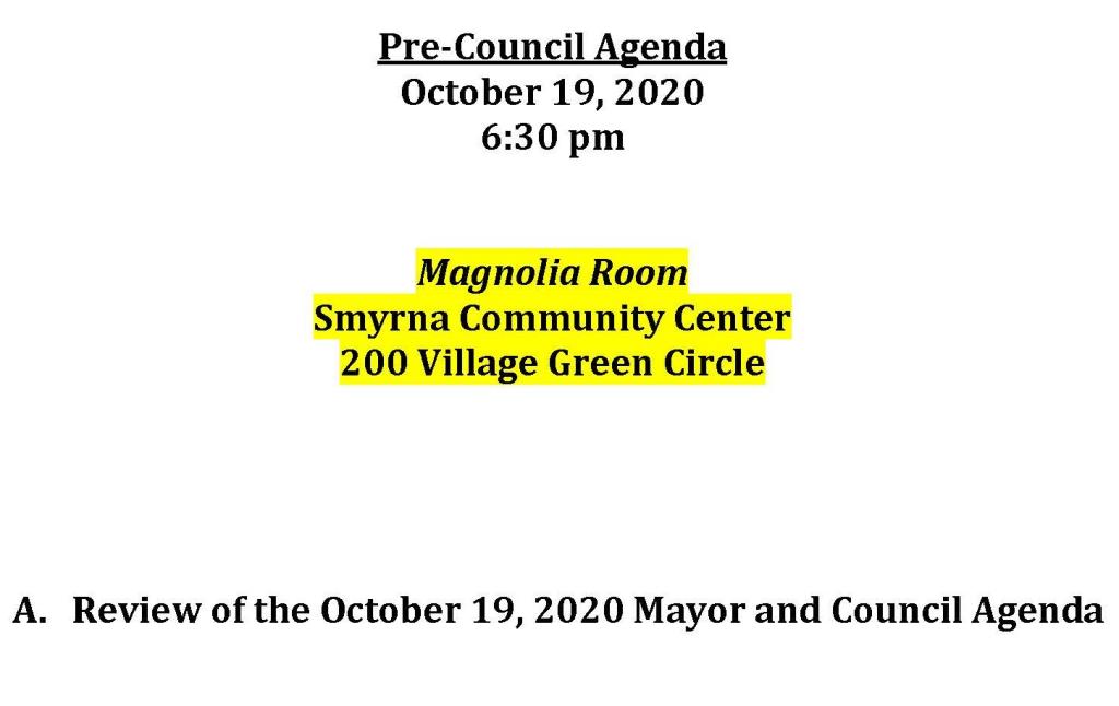 10-19-2020 October 19, 2020 Pre-Council Agenda