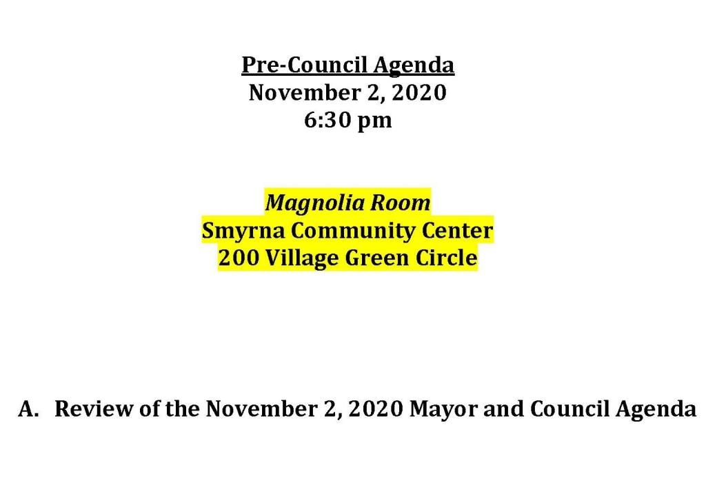 11-02-2020 November 2, 2020 Pre-Council Agenda