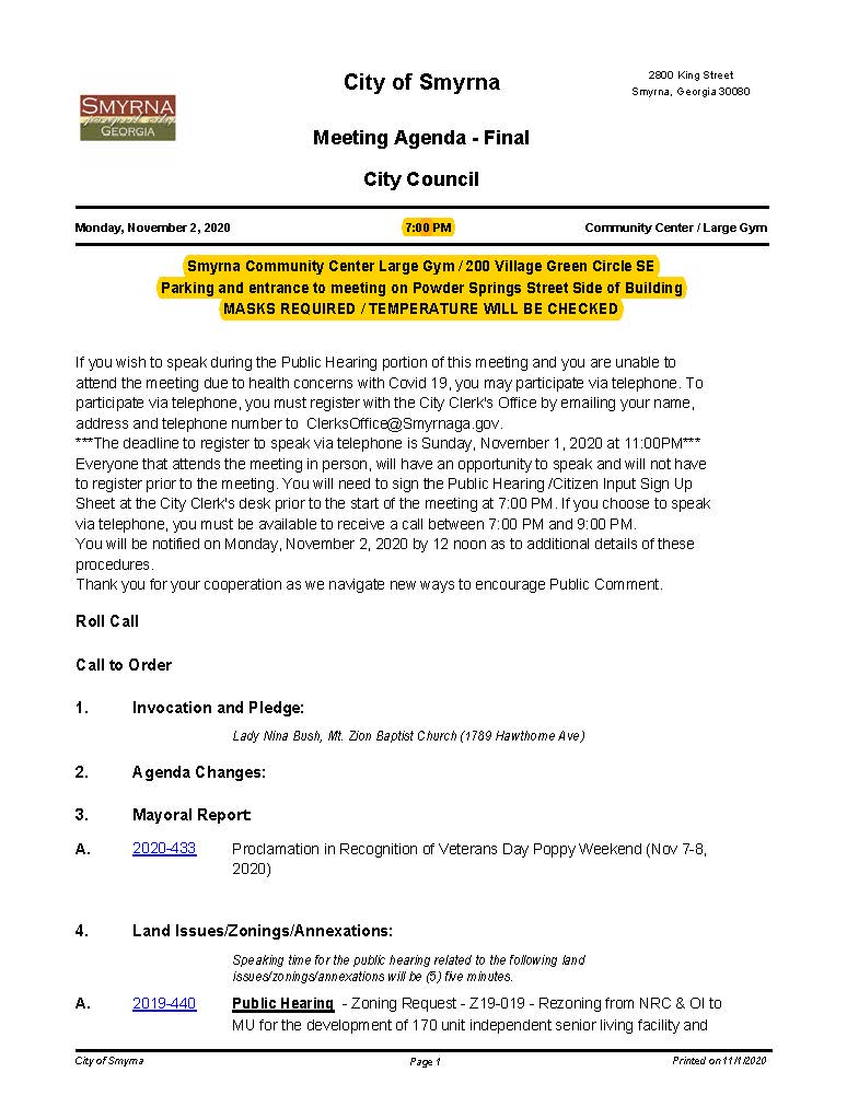 11-02-2020 November 2, 2020 Mayor and Council Agenda - FINAL - NO attachments_Page_1