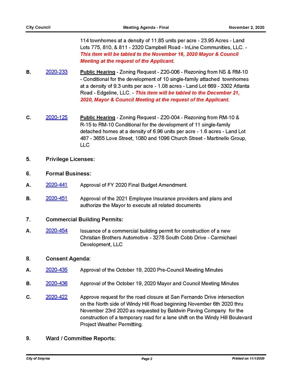 11-02-2020 November 2, 2020 Mayor and Council Agenda - FINAL - NO attachments_Page_2