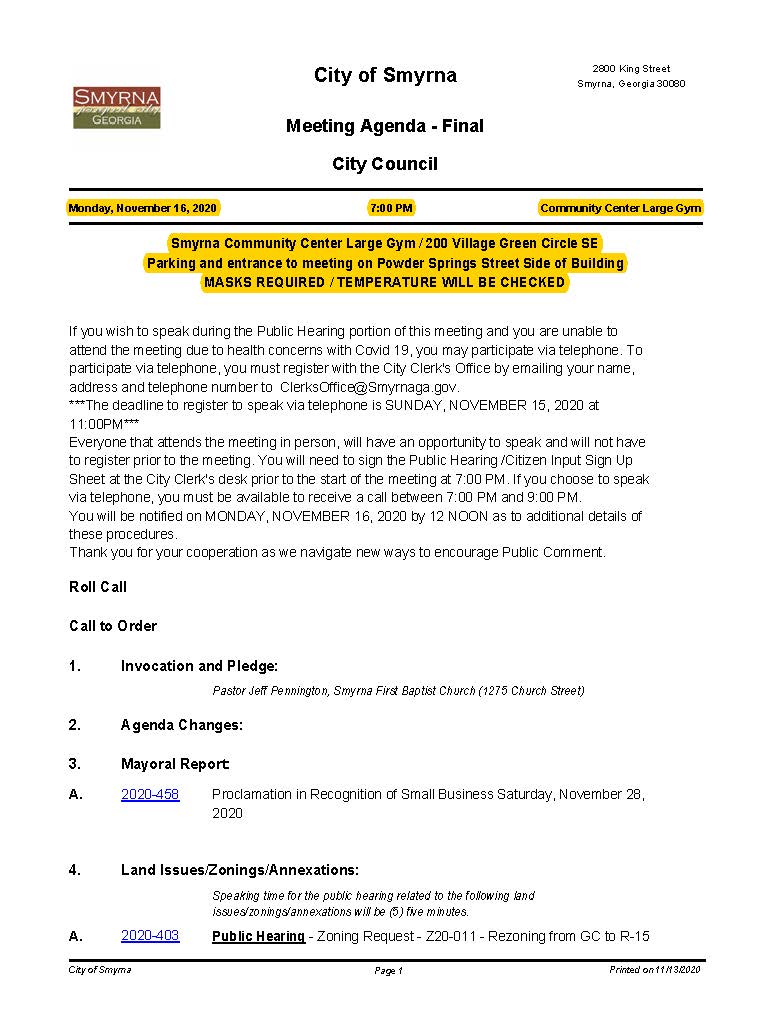 11-16-2020 November 16, 2020 Mayor and Council Agenda - FINAL - NO attachments_Page_1