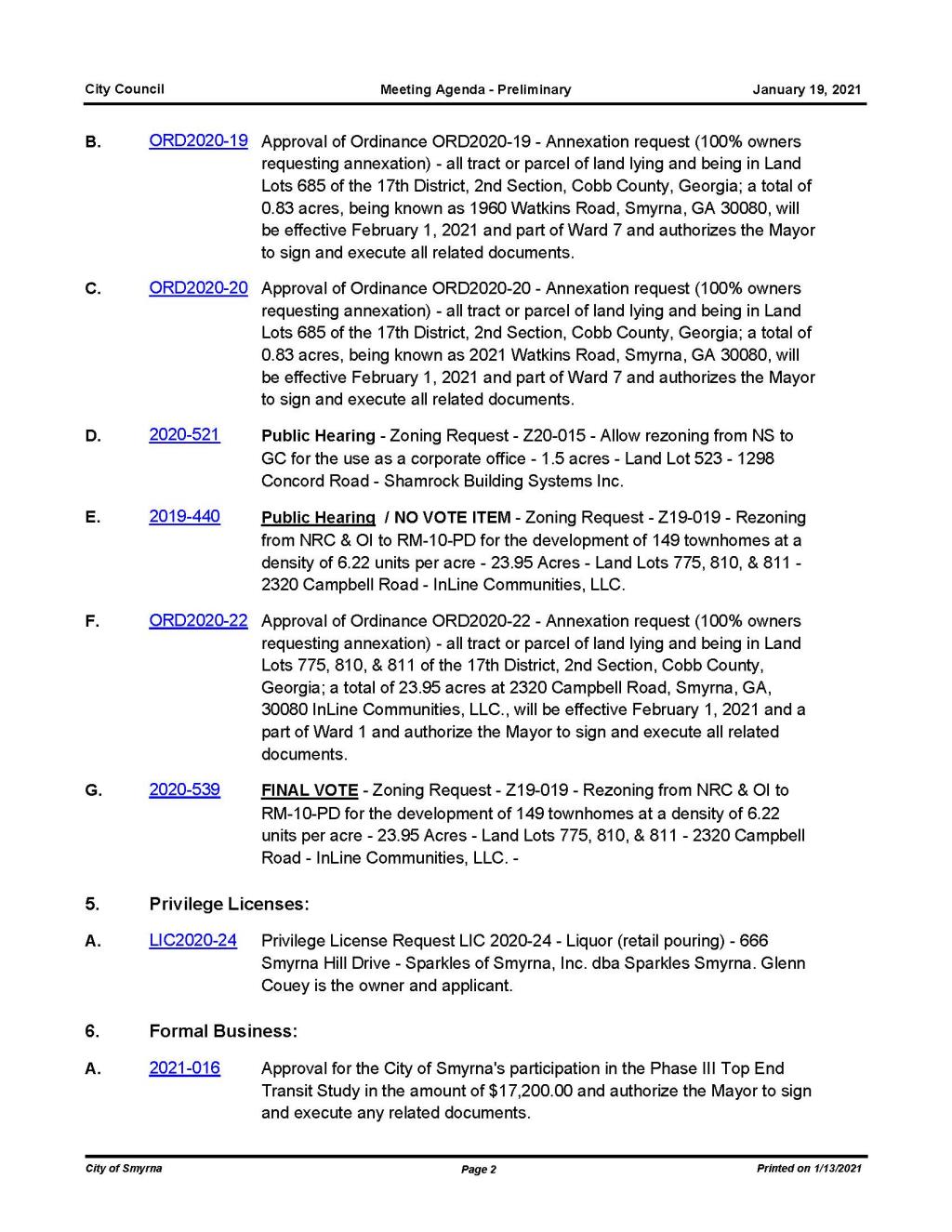 01-19-2021 January 19, 2021 Mayor and Council Meeting Agenda - PRELIMINARY-No Attachments_Page_2