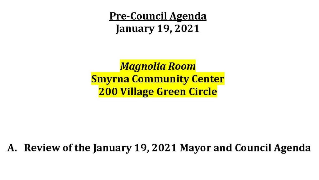 01-19-2021 January 19, 2021 Pre-Council Meeting Agenda