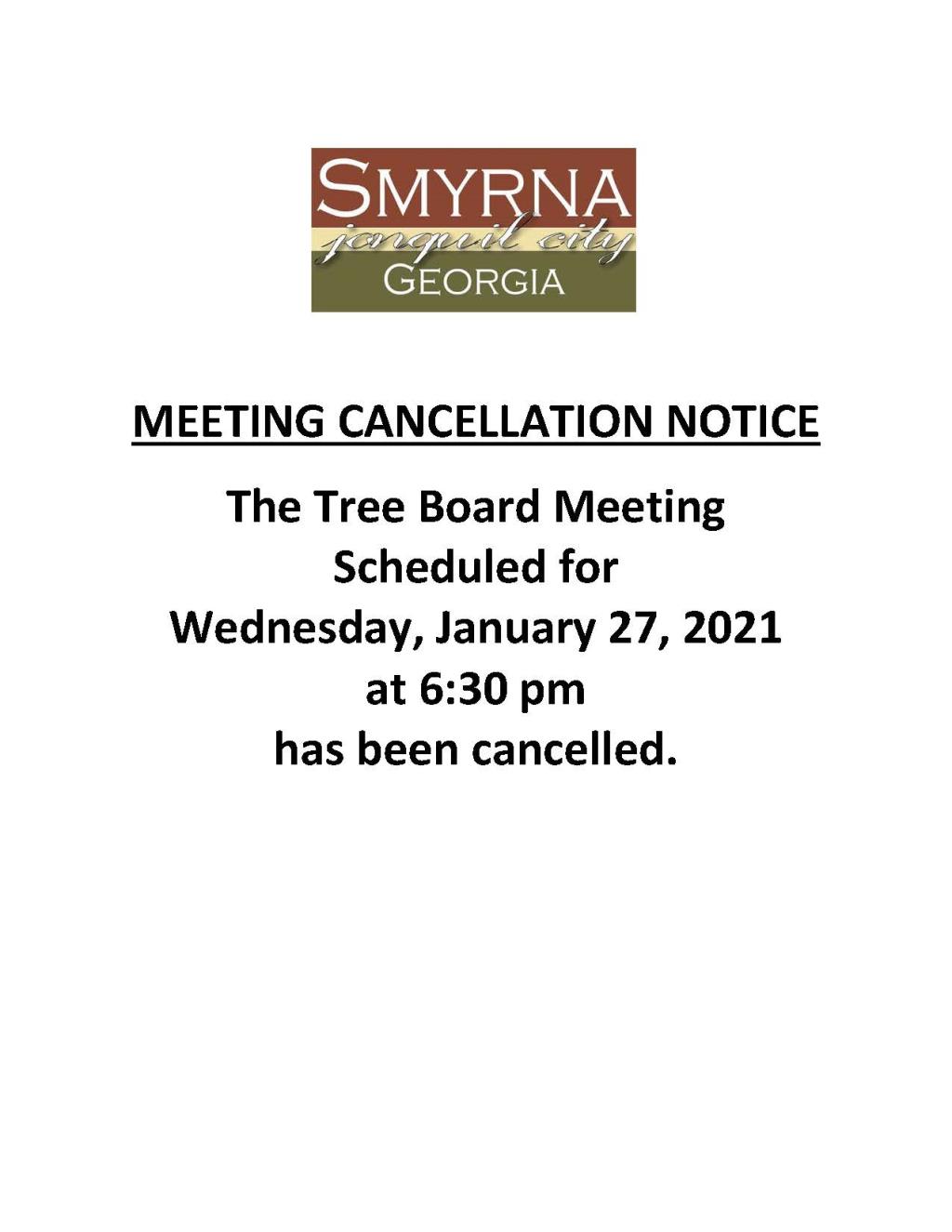 01-27-2021 January 27, 2021 Tree Board CANCELLATION