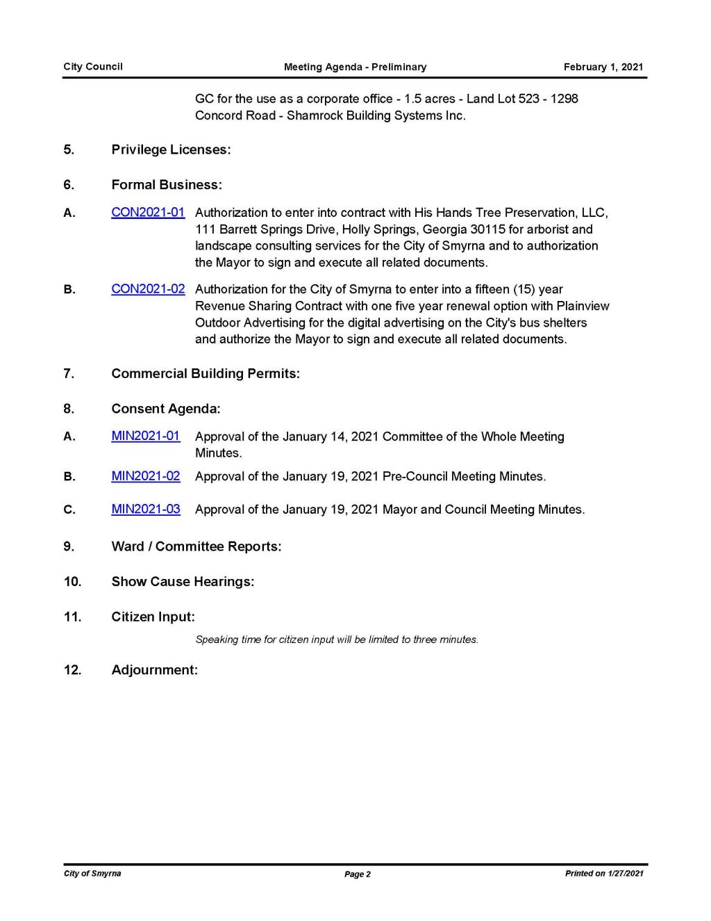 02-01-2021 February 1, 2021 Mayor and Council Meeting Agenda - PRELIMINARY no Attachments_Page_2