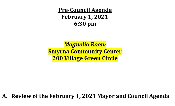 02-1-2021 February 1, 2021 Pre-Council Meeting Agenda