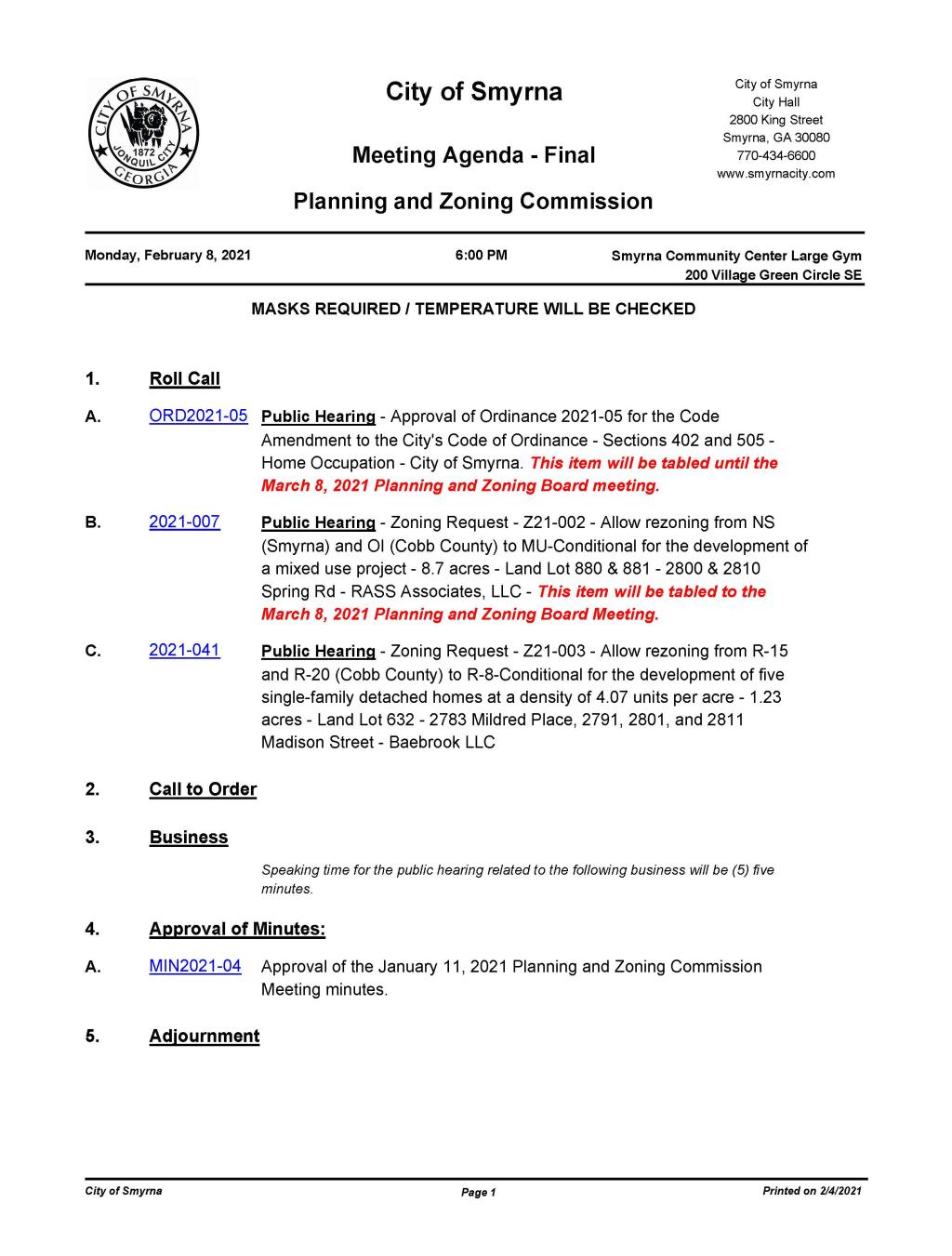 02-08-2021 February 8, 2021 Meeting Agenda - FINAL - NO attachments