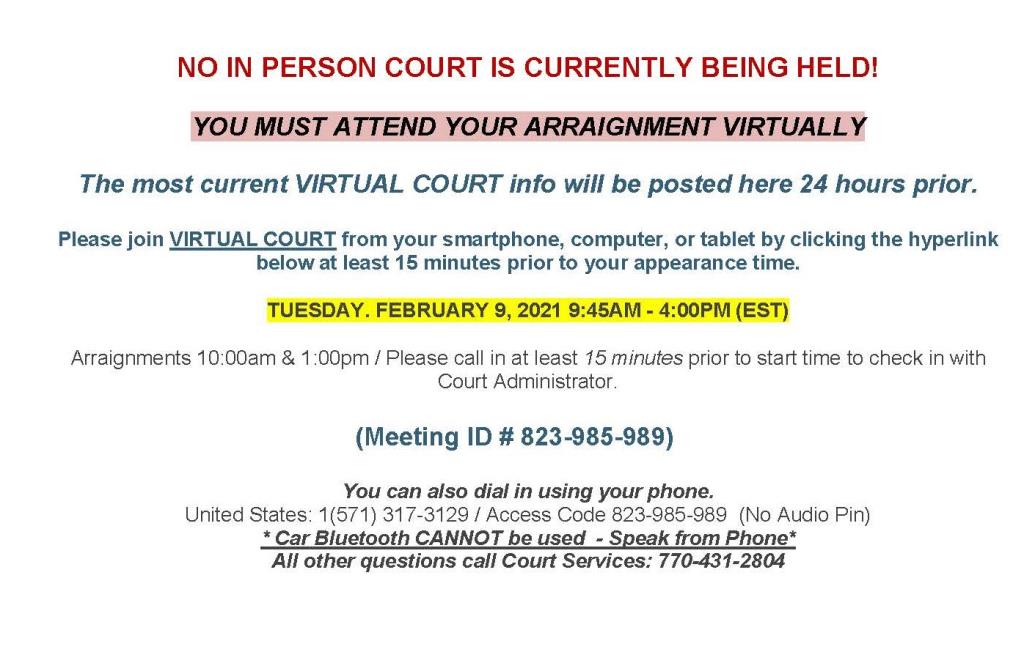 NO IN PERSON COURT IS CURRENTLY BEING HELD