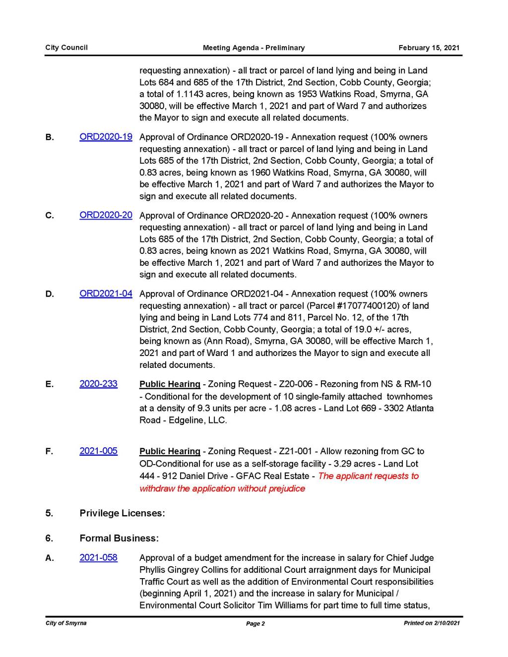 02-15-2021 February 15, 2021 Mayor and Council Meeting Agenda - PRELIMINARY no attachments_Page_2