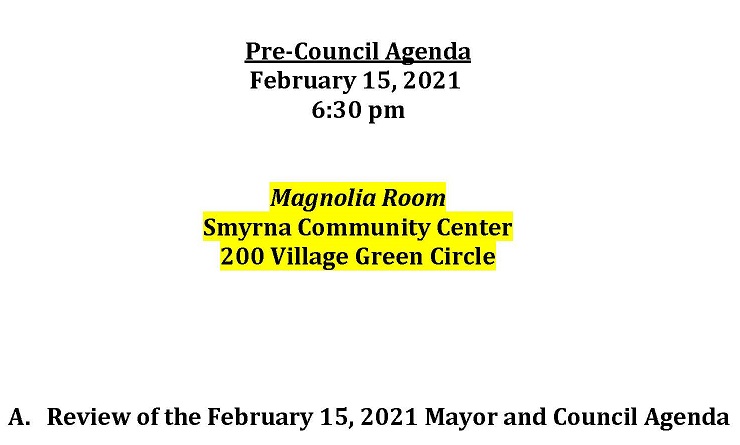 02-15-2021 February 15, 2021 Pre-Council Meeting Agenda