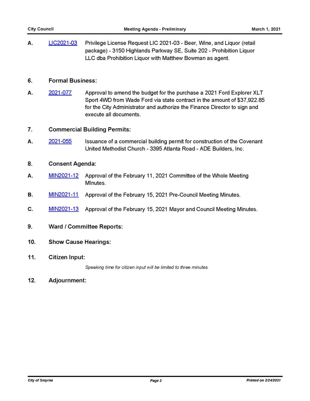 03-01-2021 March 1, 2021 Mayor and Council Meeting Agenda -PRELIMINARY - no Attachments_Page_2