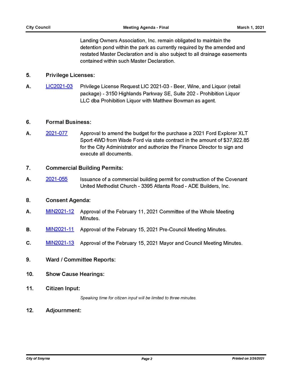 03-01-2021 March 1, 2021 Mayor and Council Meeting Agenda -FINAL - no Attachments_Page_2