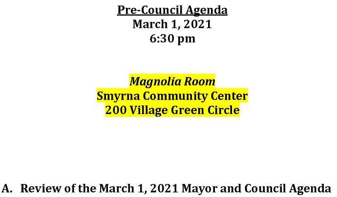 03-01-2021 March 1, 2021 Pre-Council Meeting Agenda