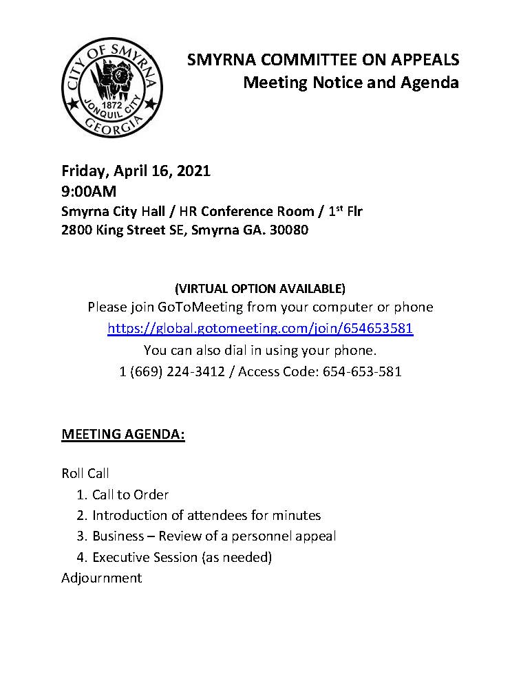 04-16-2021 April 16, 2021 Committee on Appeals Meeting Agenda