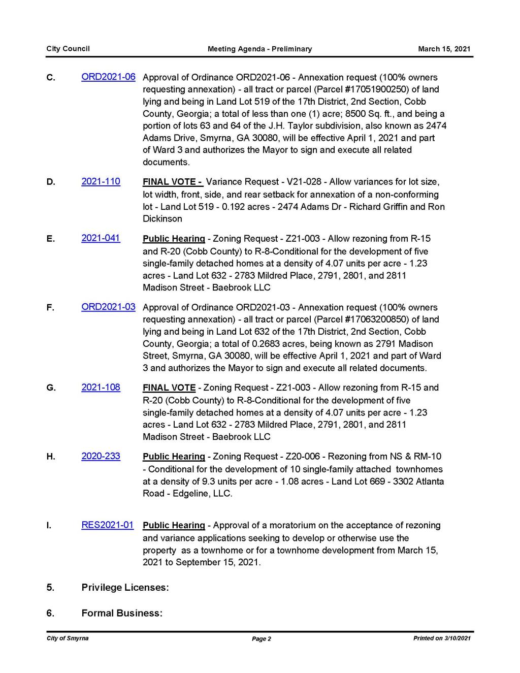 03-15-2021 March 15, 2021 Mayor and Council Meeting Agenda -PRELIMINARY - no Attachments_Page_2