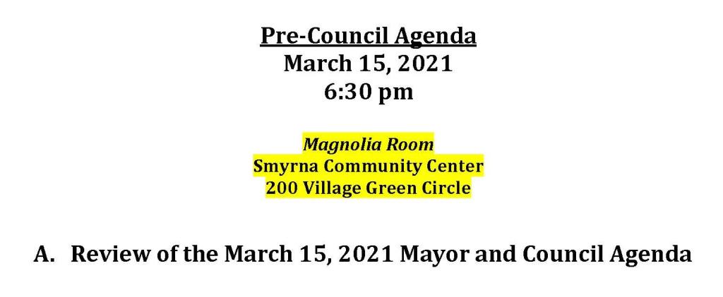 03-15-2021 March 15, 2021 Pre-Council Agenda 