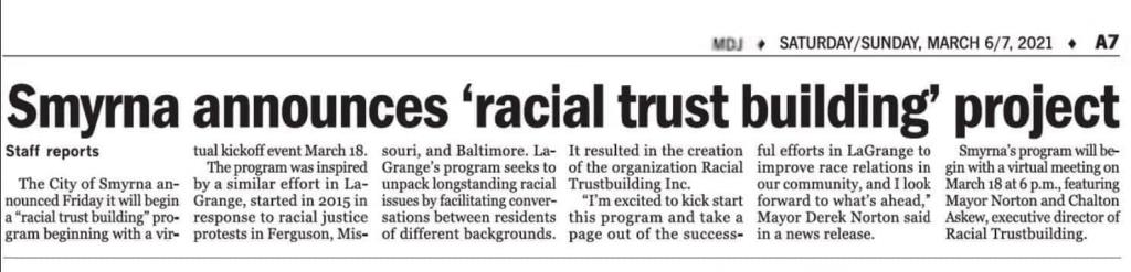 MDJ article announcing Racial Trustbuilding Initiative