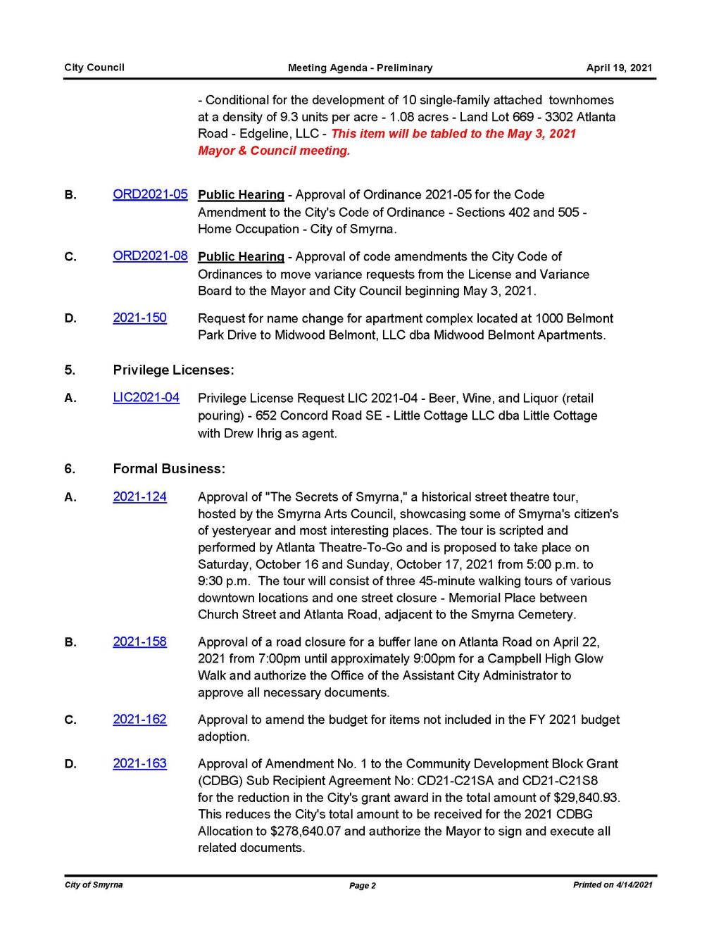 04-19-2021 April 19, 2021 Mayor and Council Meeting Agenda - PRELIMINARY no attachments_Page_2