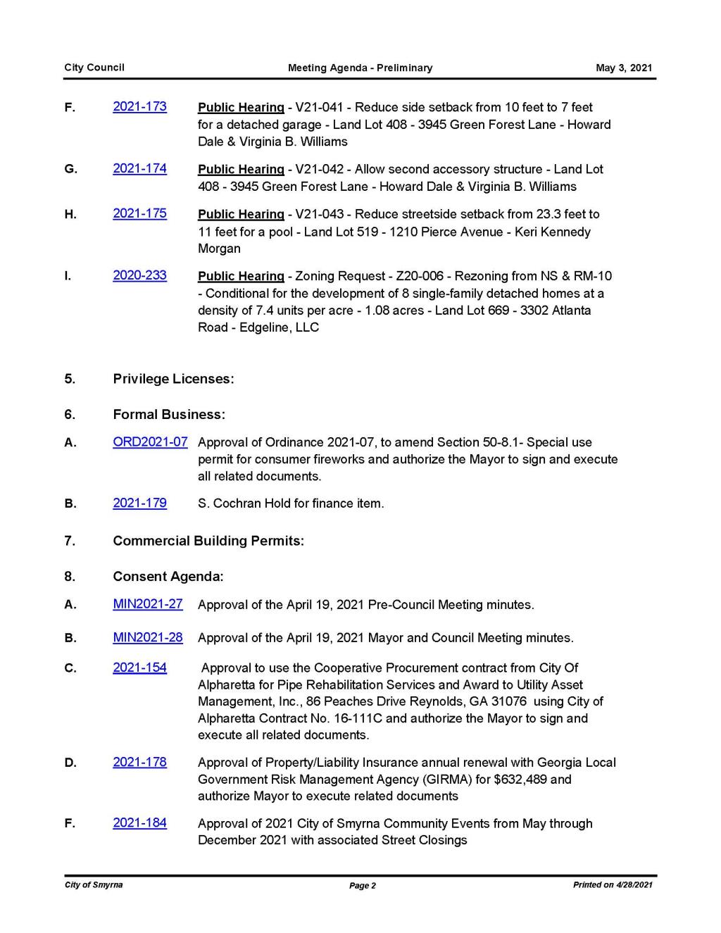 05-03-2021 May 3, 2021 Mayor and Council Meeting Agenda - PRELIMINARY_Page_2