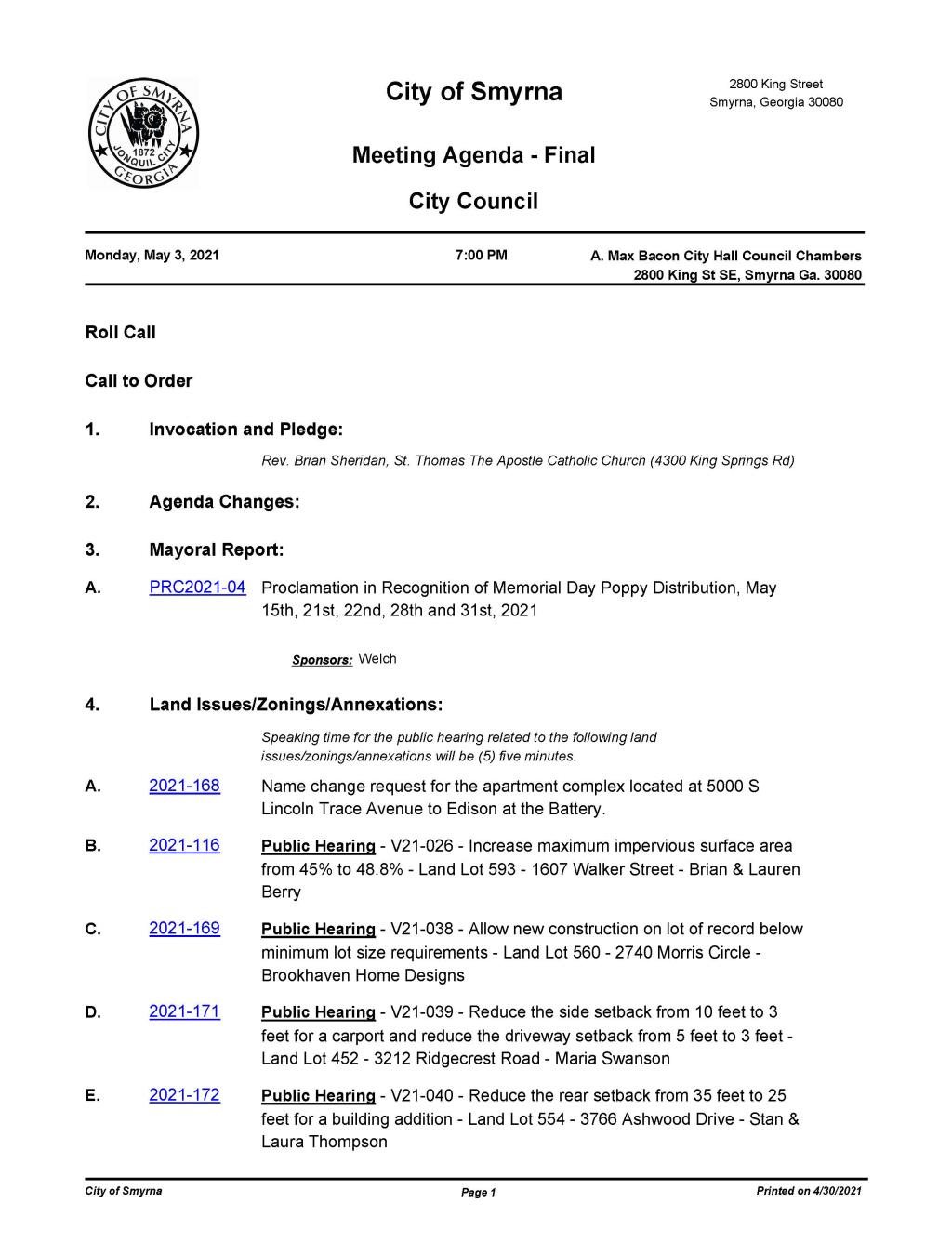 05-03-2021 May 3, 2021 Mayor and Council Meeting Agenda - FINAL_Page_1