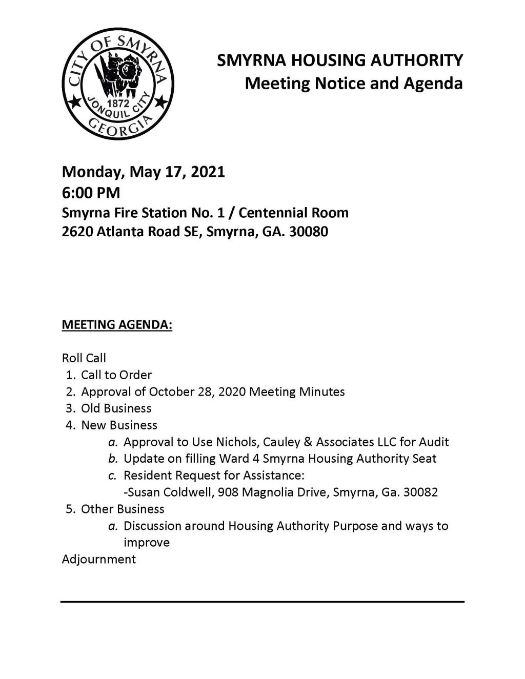 05-17-2021 May 17, 2021 Housing Authority Meeting