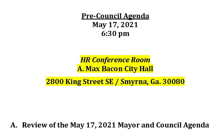 05-17-2021 May 17, 2021 Pre-Council Meeting Agenda 