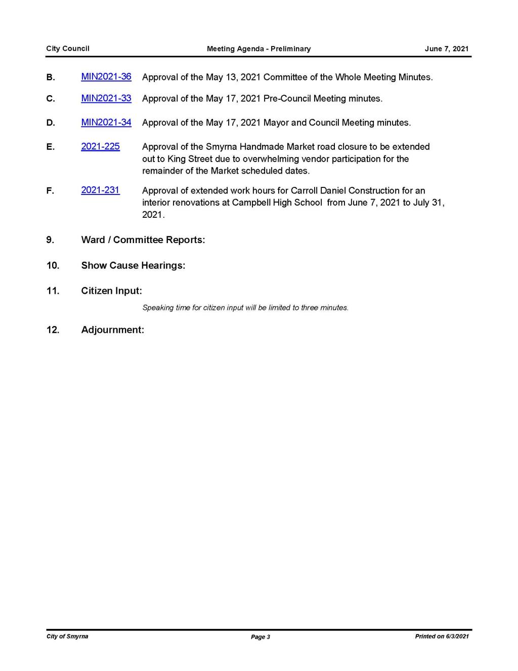 06-07-2021 June 7, 2021 Mayor and Council Meeting Agenda  - PRELIMINARY - REVISED2_Page_3