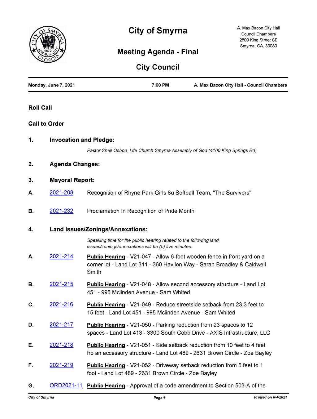 06-07-2021 June 7, 2021 Mayor and Council Agenda - FINAL - no attachments_Page_1