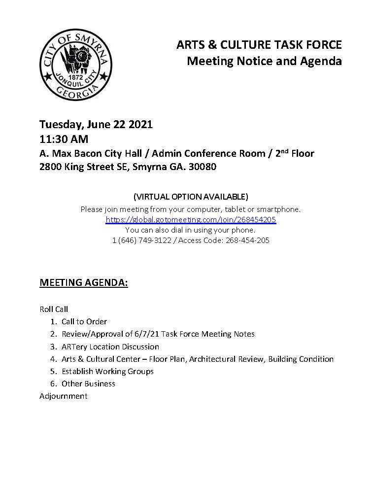 06-22-2021 Smyrna Arts and Cultural Task Force Meeting