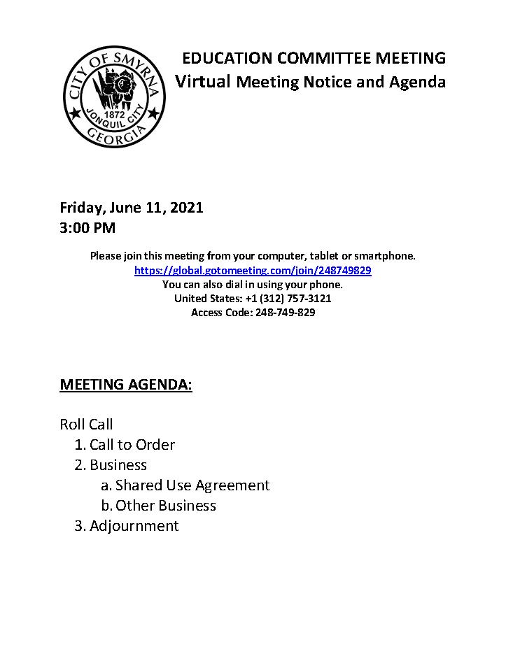 06-11-2021 June 11, 2021 Virtual Education Committee Meeting