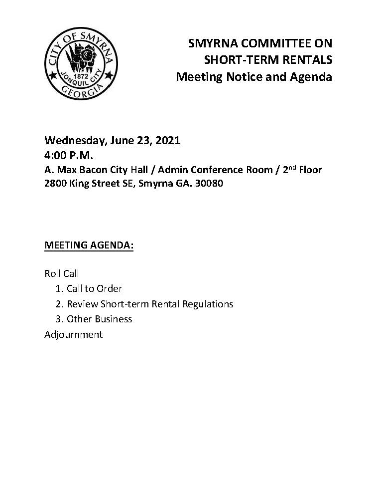 06-23-2021 June 23, 2021 Smyrna Committee of Short Term Rentals