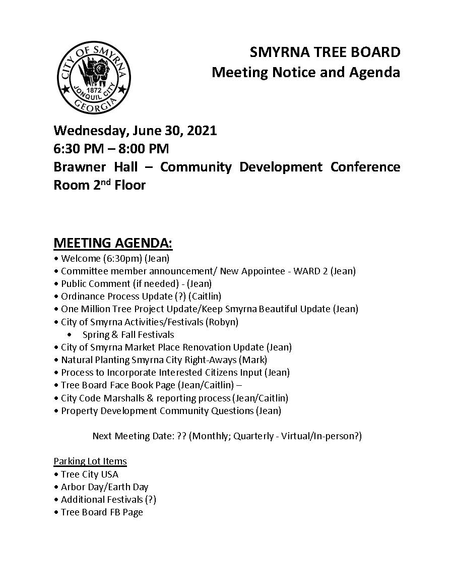 06-30-2021 June 30, 2021 Tree Board Agenda