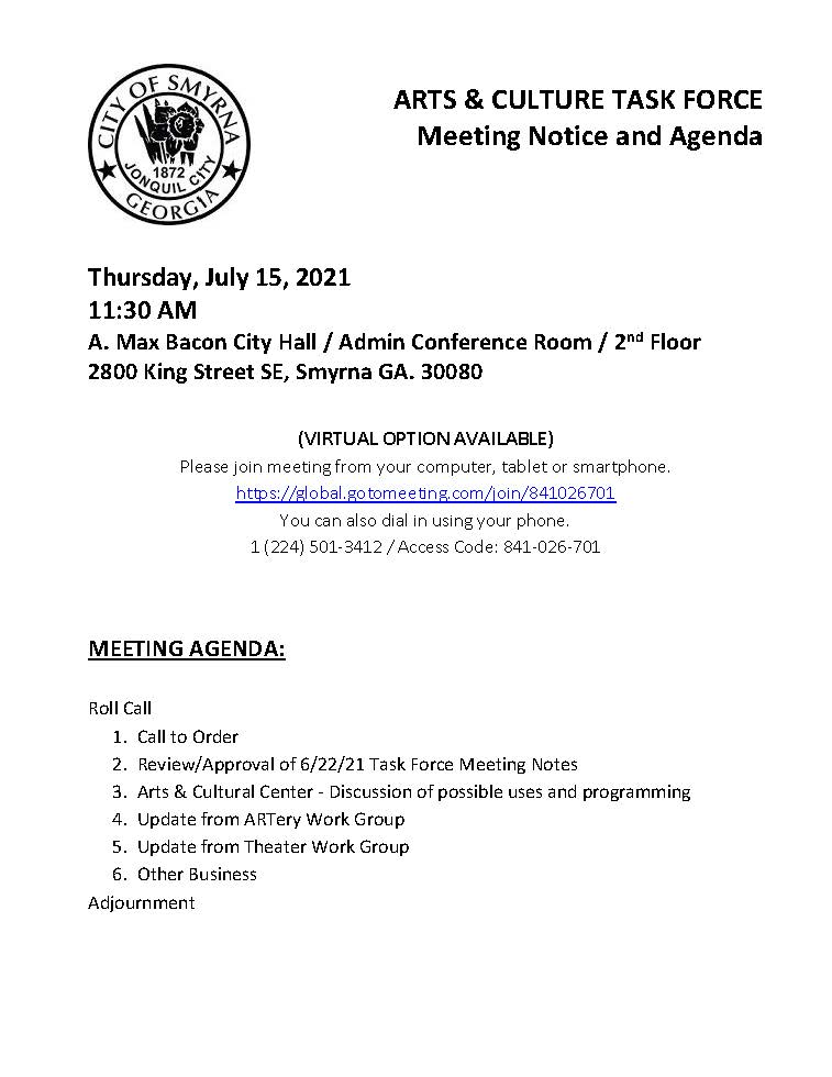 07-15-2021 Smyrna Arts and Cultural Task Force Meeting