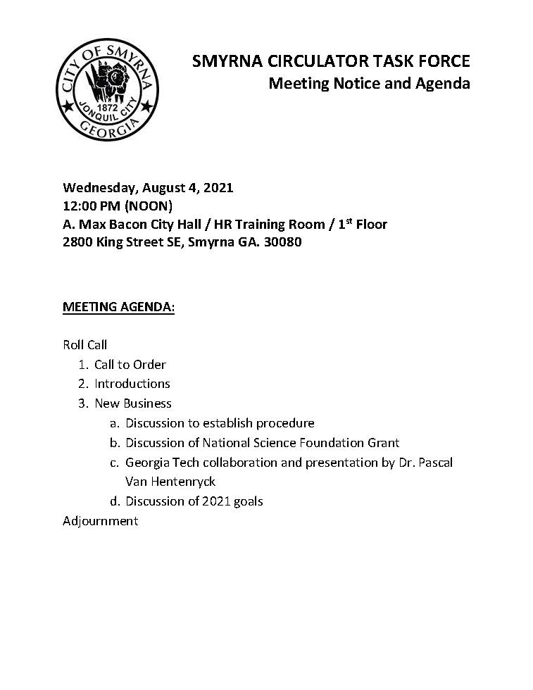 08-04-2021 August 4, 2021 Smyrna Circulator Task Force Meeting