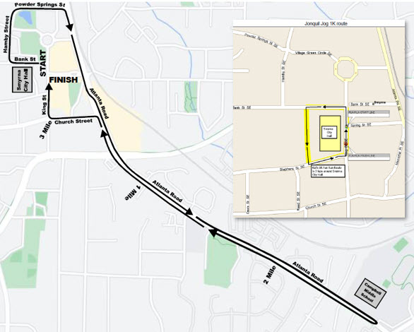 Image of graphic of 5K course for 2023 Jonquil City Jog