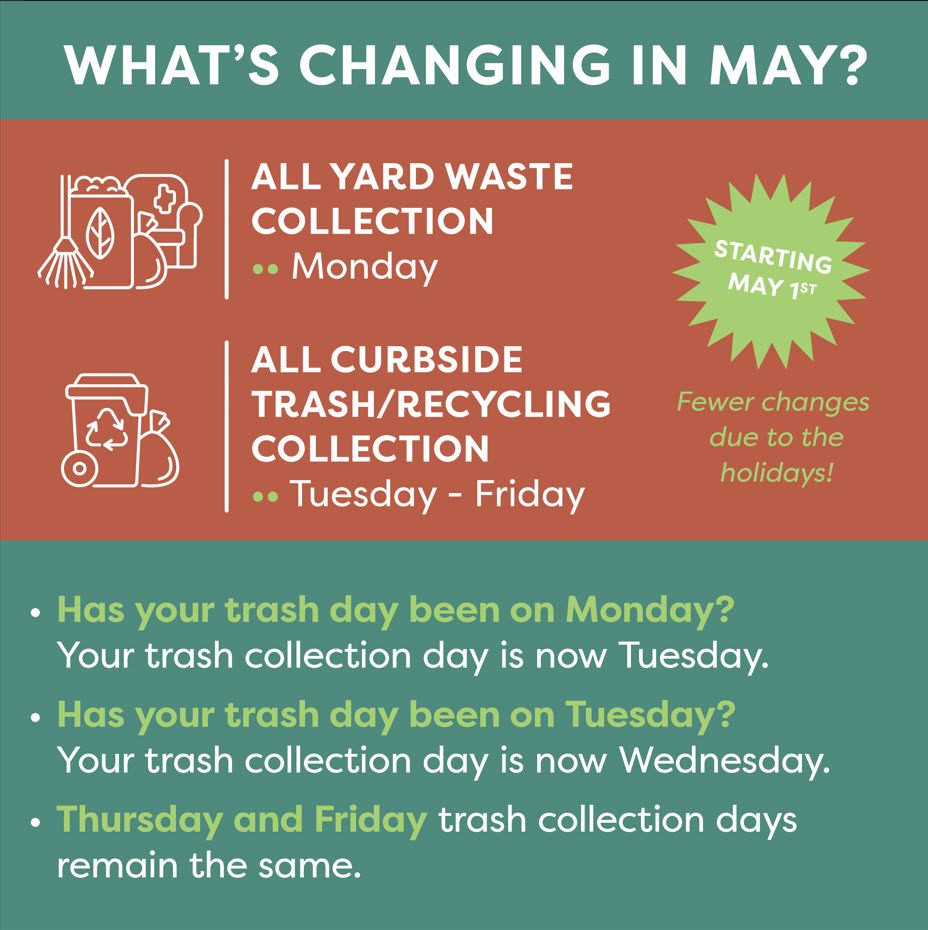 Sanitation schedule change May 1, 2023